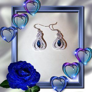 Blue Sapphire & White Topaz Solid SS Earrings